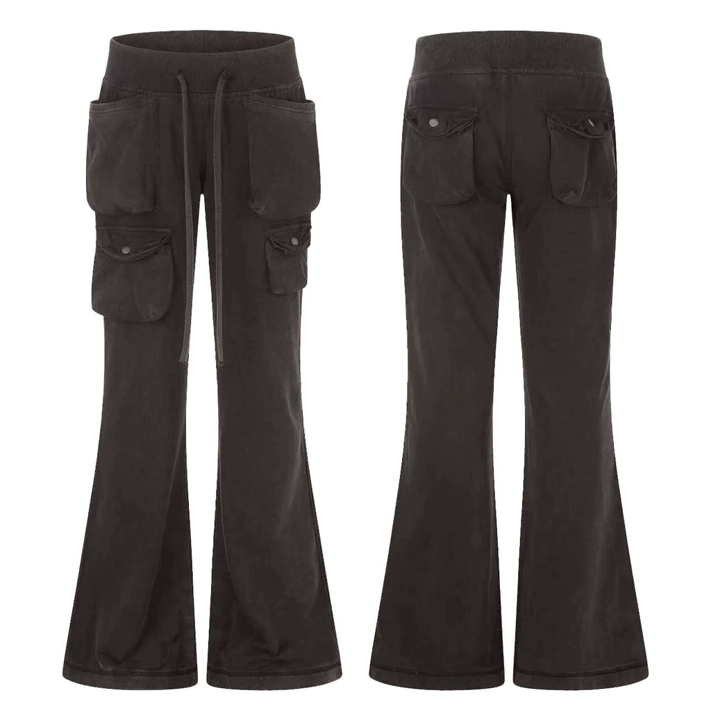 MADWITCH WASHED DISTRESSED MULTI-POCKET FLARE SWEATPANTS #CN61065