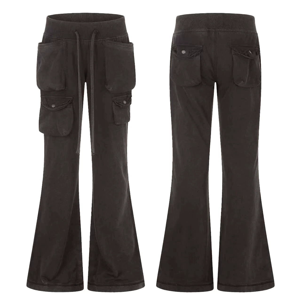 MADWITCH WASHED DISTRESSED MULTI-POCKET FLARE SWEATPANTS #CN61065